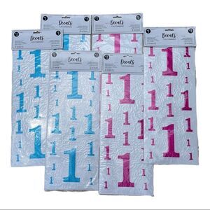 Amscan Decals Numbers lot of blue pink Glitter 2 Sheets each #1 New